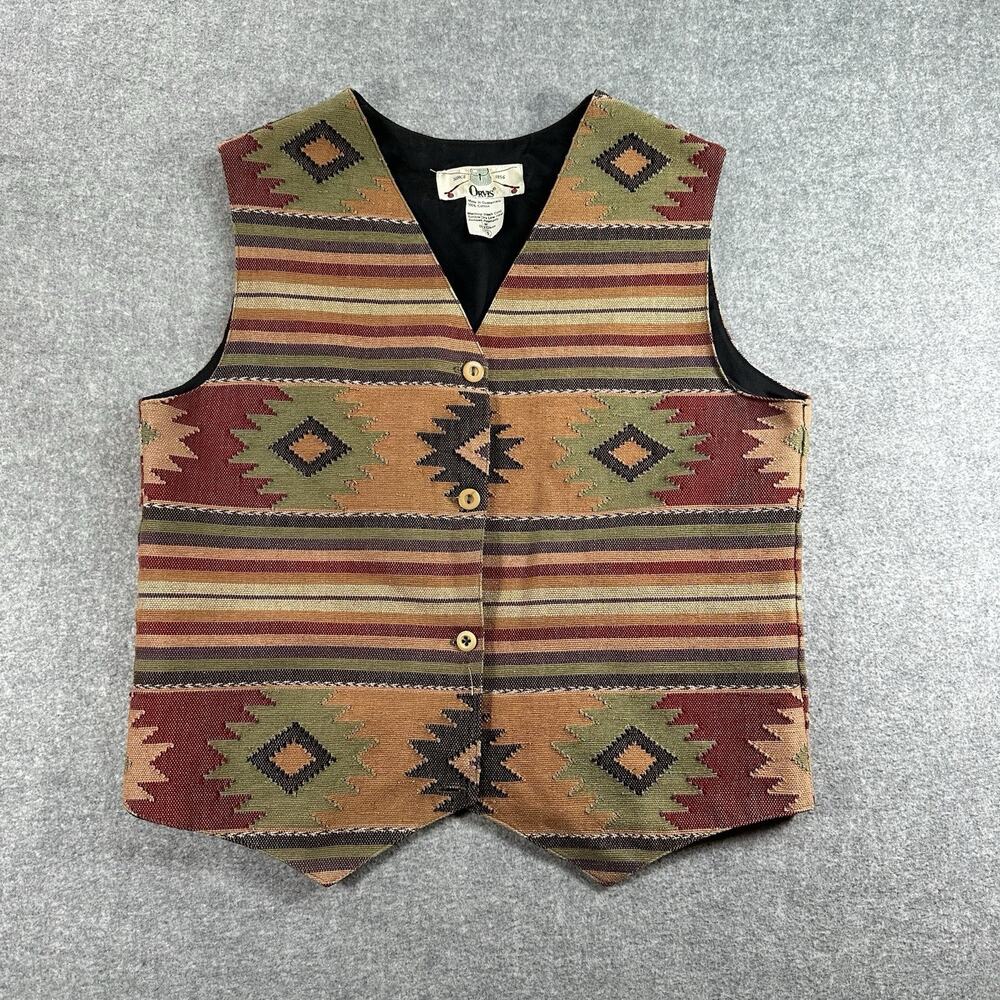 Vintage 90s Orvis Tapestry Vest S Southwestern Western Boho Guatemala Cotton